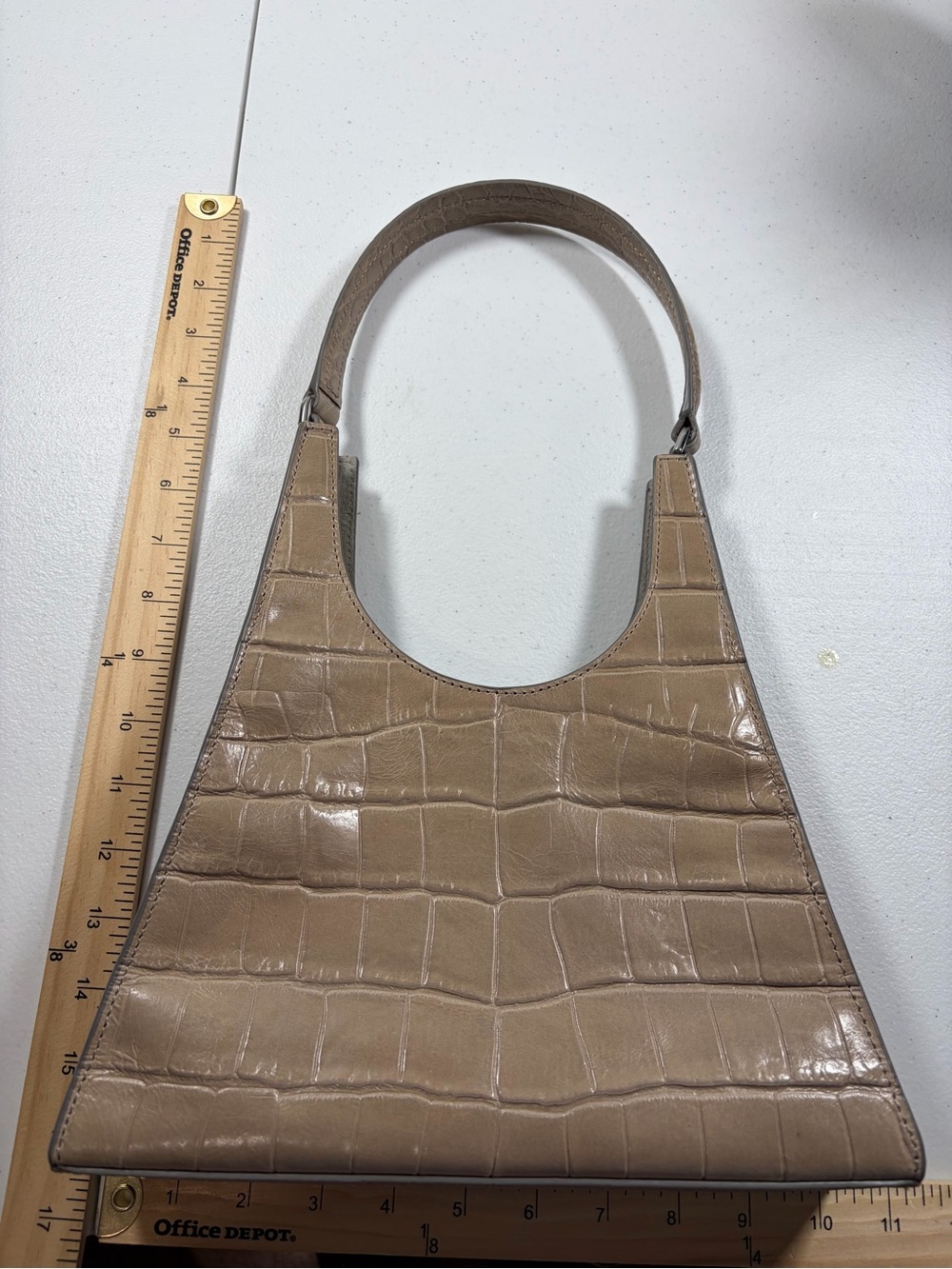 STAUD Mini Rey Taupe Croc-Embossed Top-Handle Bag - Picture 12 of 12
